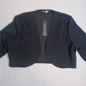 Allegra K Elegant Black Lace accent cropped shrug Jacket, size medium
